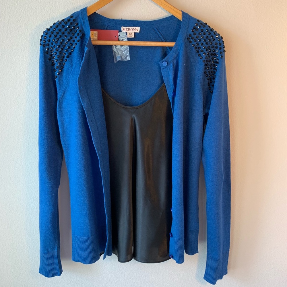 Sapphire Cardigan with black jewels